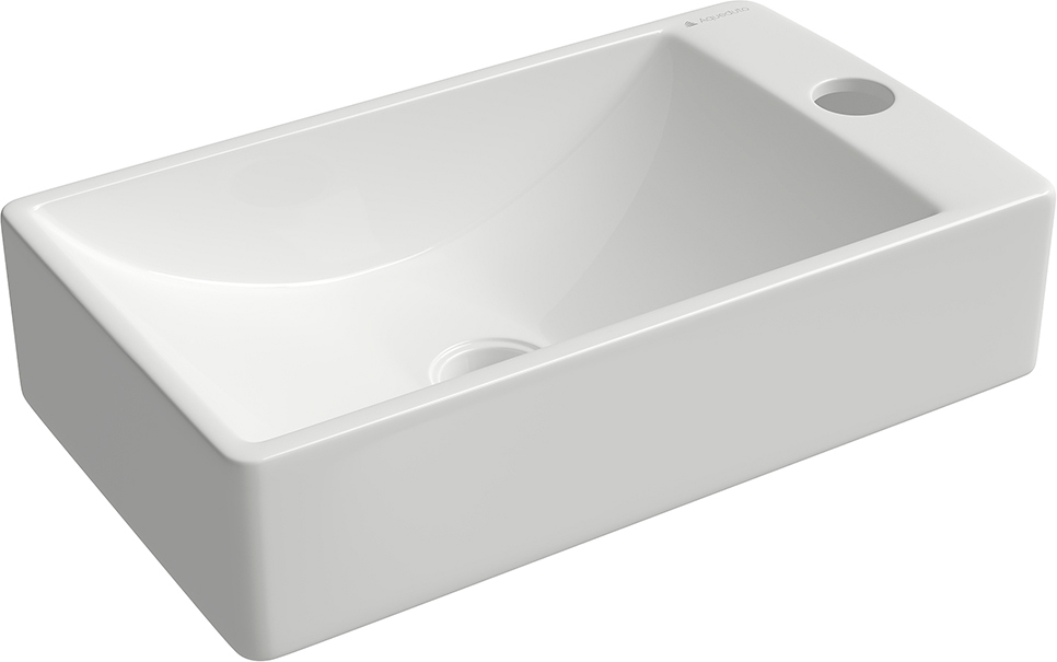 Раковина мини, подвесная / накладная, прямоуг, 380x220хh100мм, 1 отв.д/смесит., Правая, без перелива, (цв.белый глянец), Pequeno ZZ