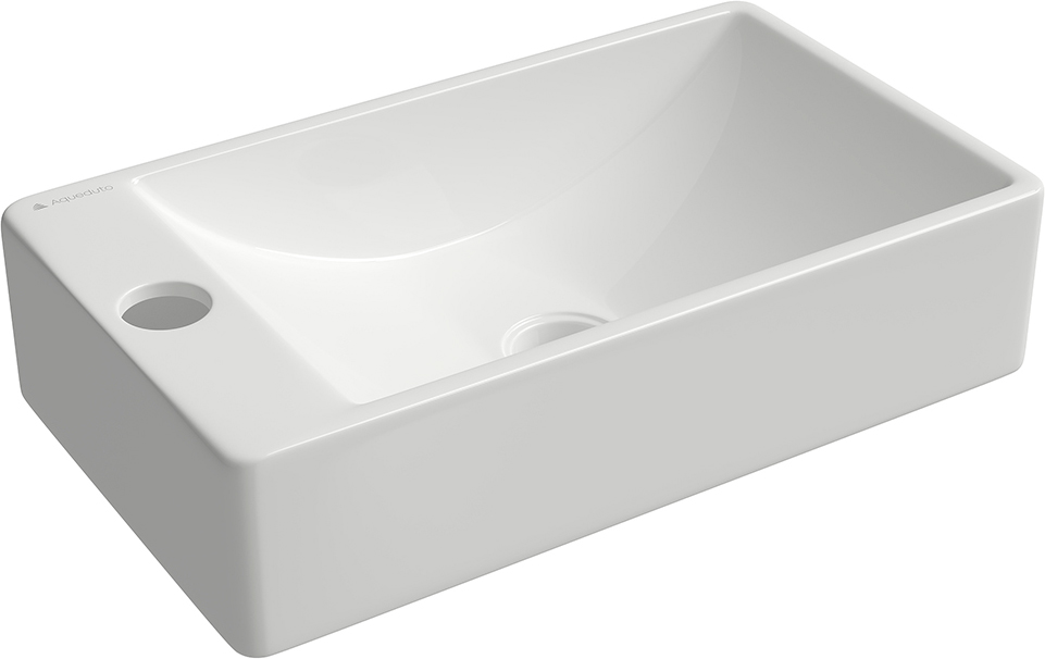 Раковина мини, подвесная / накладная, прямоуг, 380x220хh100мм, 1 отв.д/смесит., Левая, без перелива, (цв.белый глянец), Pequeno ZZ