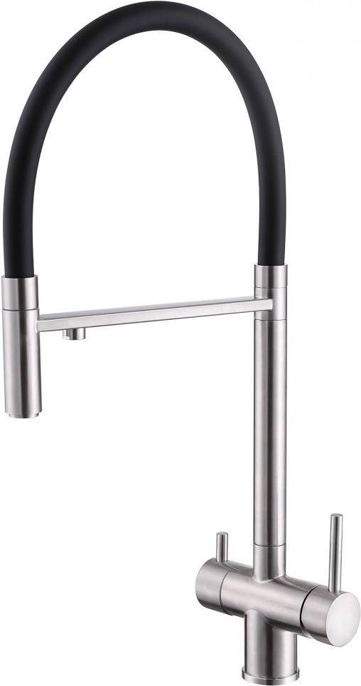 Смеситель для кухонной мойки с гибким изливом 2 в 1, отдельным каналом для фильтрованной воды, (цв.хром), Kreis ZZ
