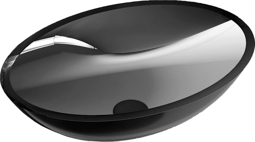 Раковина накладная на столешницу, овальная, 500х350хh150мм, без отв.д/смесит., без перелива, (полиэфирная смола цв.черный), Kristall ZZ