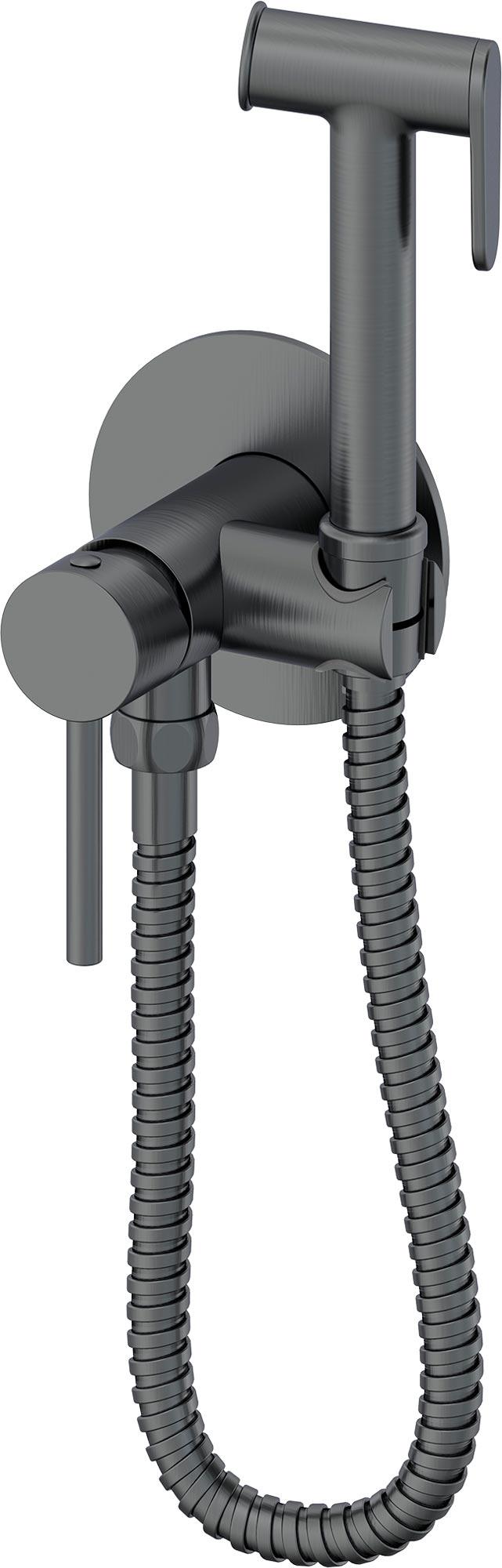 Смеситель совмещённый с гигиеническим душем, готовый комплект: лейка, шланг, скрытая часть, (цв.оружейный металл), Y-LINE ZZ