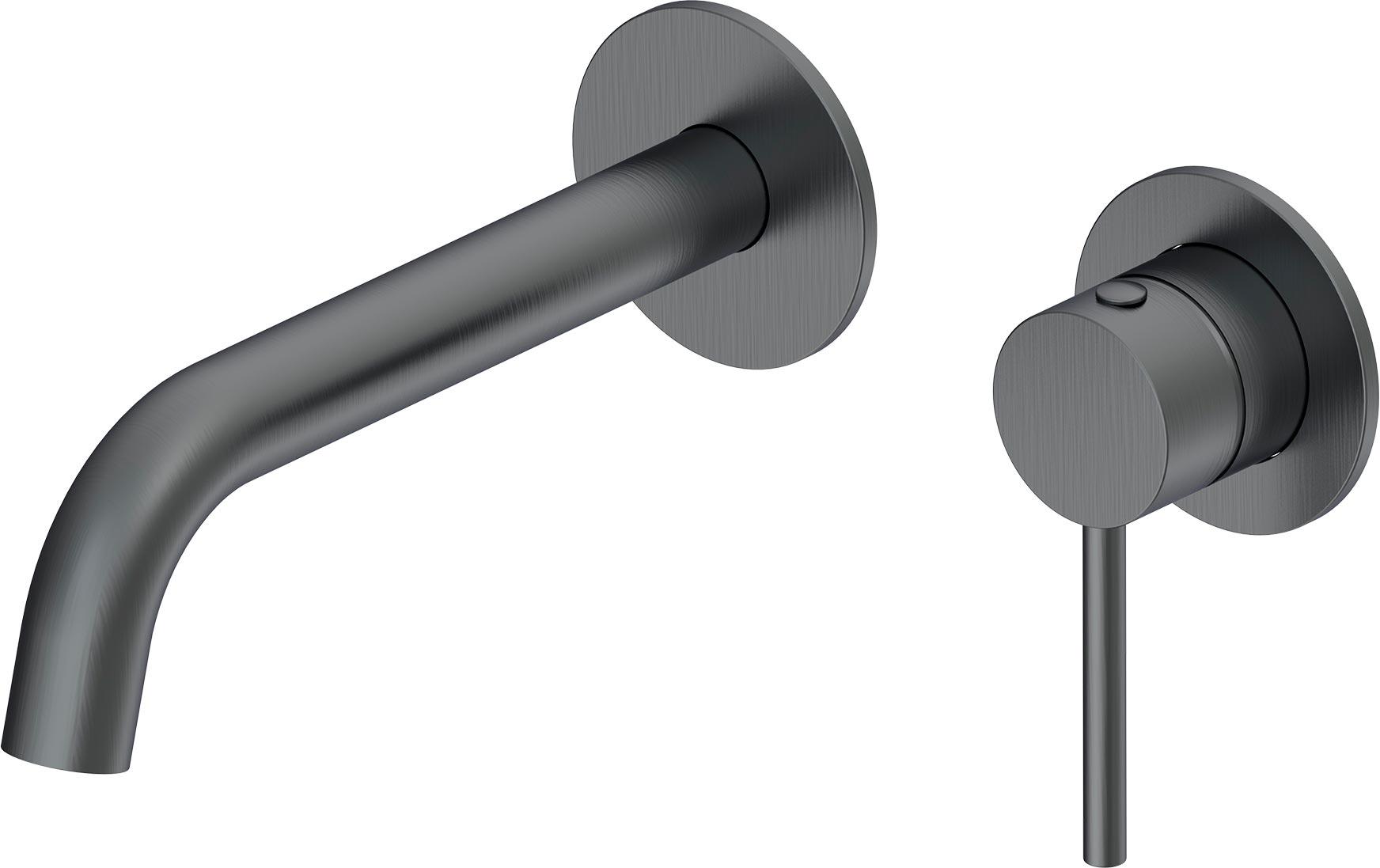 Смеситель для раковины, встраиваемый в стену, излив 195мм, (цв.оружейный металл), Y-LINE ZZ