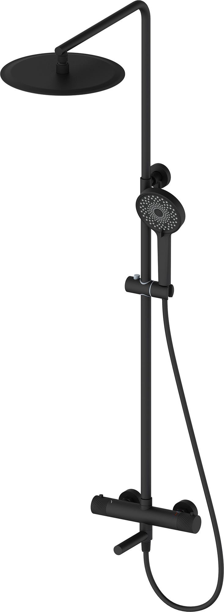 Смеситель-термостат для ванны(душа), со стационарным верхн.душем d30см., душевая лейка, шланг в компл., (цв.черный матовый), Y-LINE ZZ