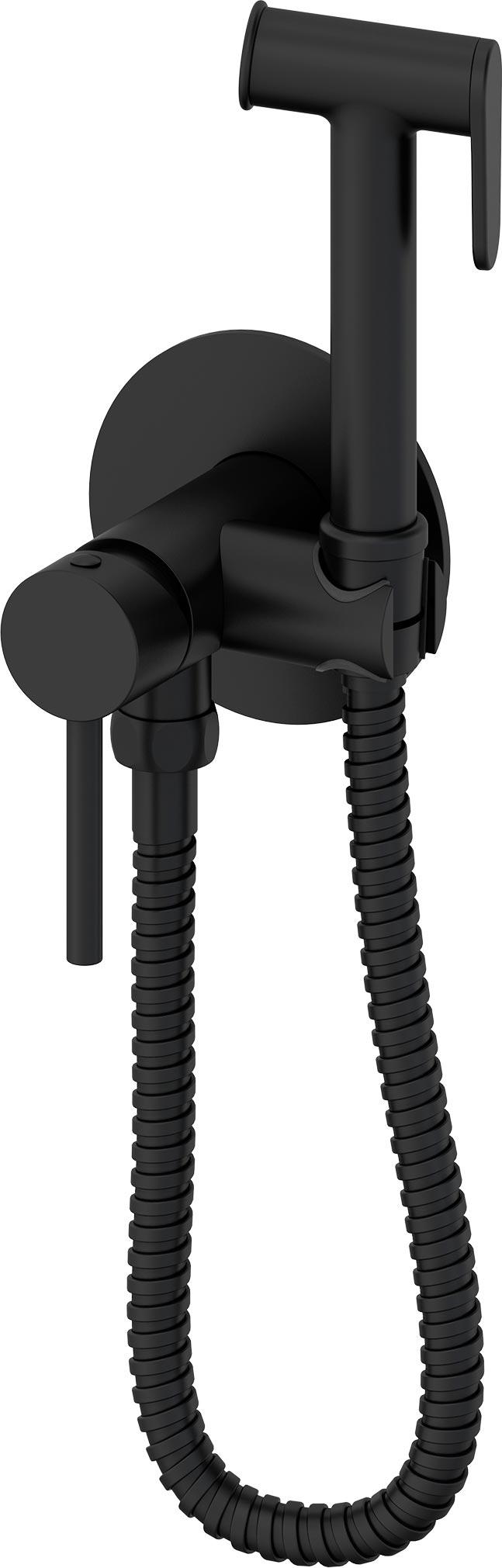 Смеситель совмещённый с гигиеническим душем, готовый комплект: лейка, шланг, скрытая часть, (цв.черный матовый), Y-LINE ZZ