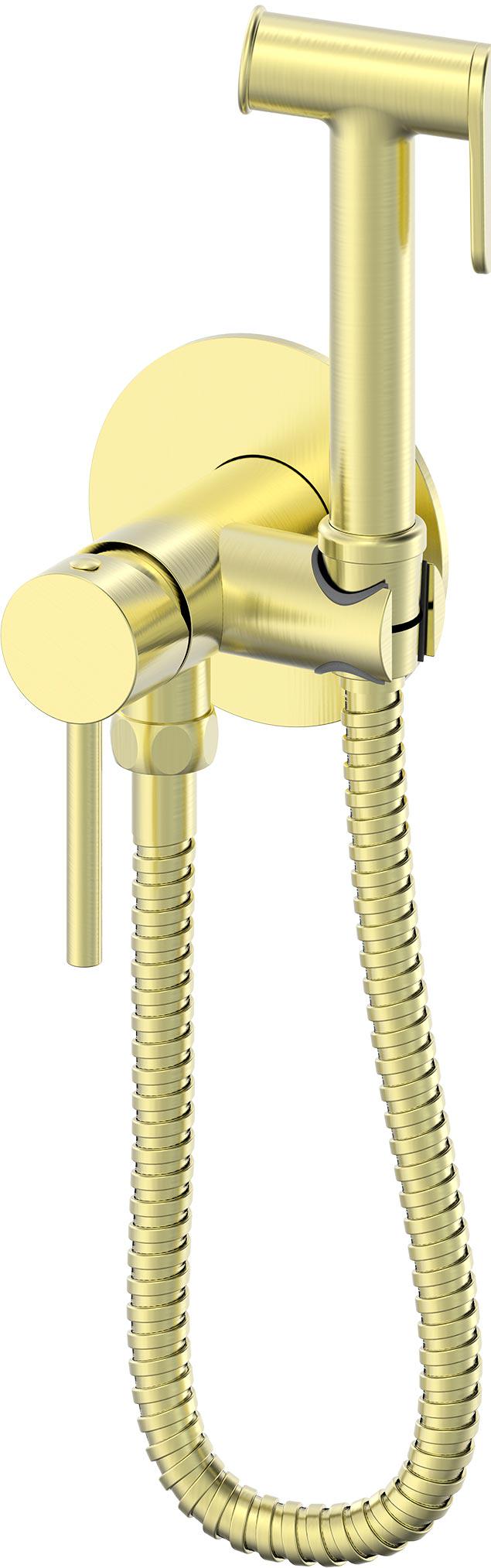 Смеситель совмещённый с гигиеническим душем, готовый комплект: лейка, шланг, скрытая часть, (цв.матовое золото), Y-LINE ZZ