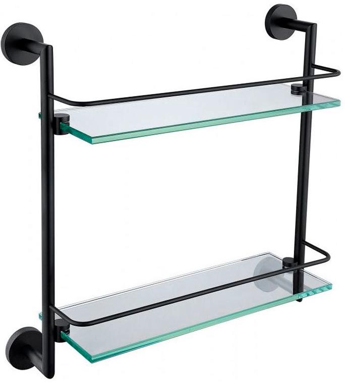 Полка двойная 418х408х138мм, (стекло прозрачное, держат.цв.черный матовый), Priority ZZ
