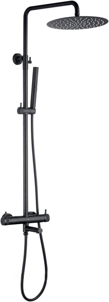 Смеситель для ванны/душа, со стационарным верхним душем d300мм., поворотный излив, душевая лейка, шланг в компл., (цв.черный матовый), Priority 3.0 ZZ