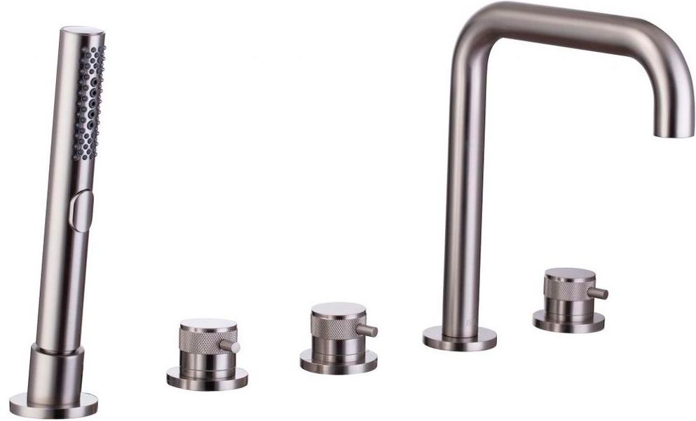 Смеситель для ванны, встраиваемый в борт, на 4 отверстия, с душ.гарнитуром, (цв.браш.никель), Priority ZZ