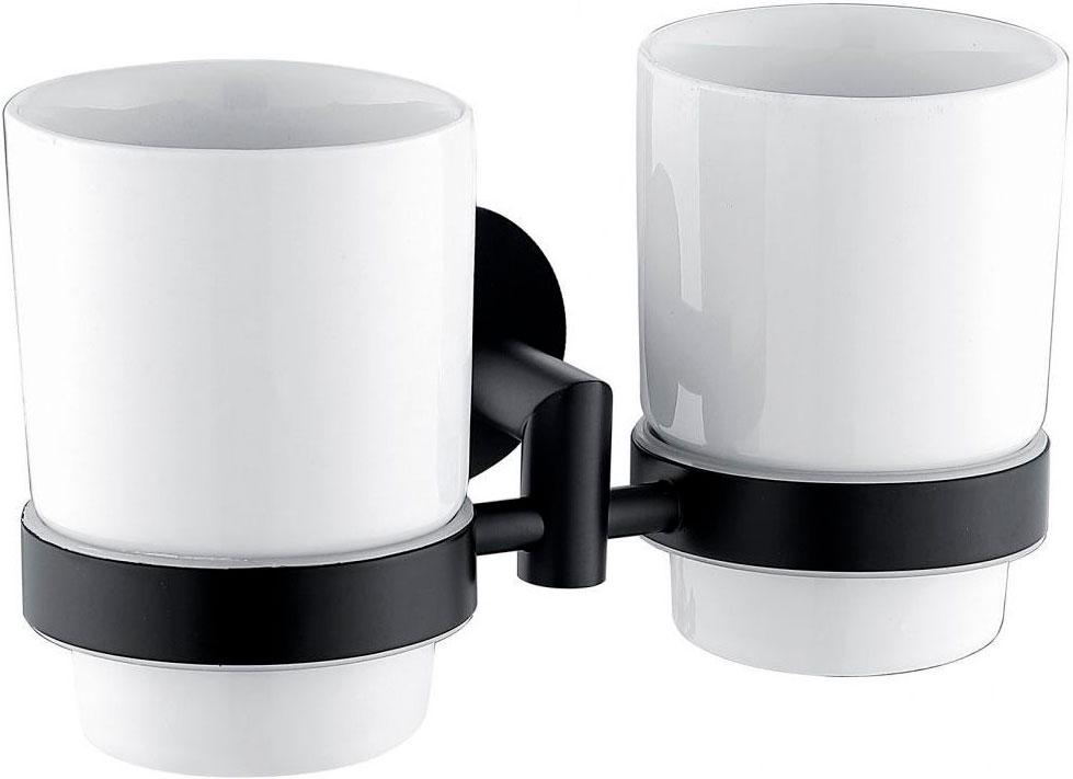 Стакан двойной, настенный, (керамика, держат.цв.черный матовый), Priority ZZ