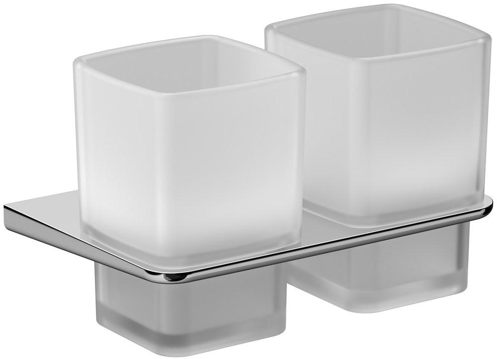 Стаканчик двойной стеклянный настенный, хром