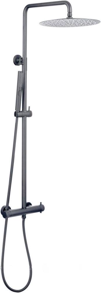 Смеситель-термостат для душа, со стационарным верхним душем 300х300мм., душевая лейка, шланг в компл., (цв.графит браш.), Fantasy ZZ