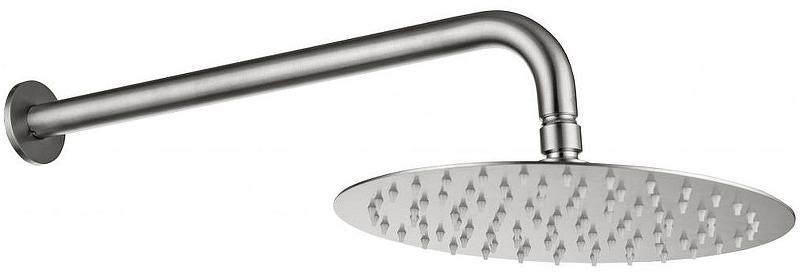 Душ верхний, стационарный, круглый d250мм, G 1/2, антикальц., стеновой кронштейн 380мм, (латунь цв.браш.никель), Priority ZZ