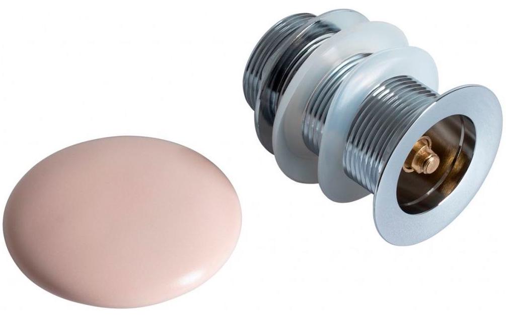 Донный клапан для сливного отверстия раковин, универсальный, незапираемый, G 1 1/4, (пластик, крышка  слива керамика цв.розовый), Fantasy ZZ