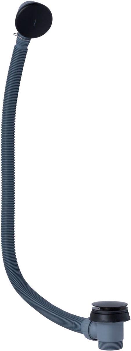 Слив-перелив удлинённый, крышка перелива и пробка слива Сlick-Clack, (латунь/пластик цв.черный матовый), БЕЗ гидрозатвора "колена", Priority Round ZZ