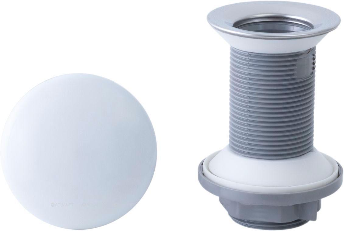 Донный клапан для сливного отверстия раковин, универсальный, незапираемый, G 1 1/4, (пластик, крышка  слива керамика цв.белый матовый), Fantasy ZZ