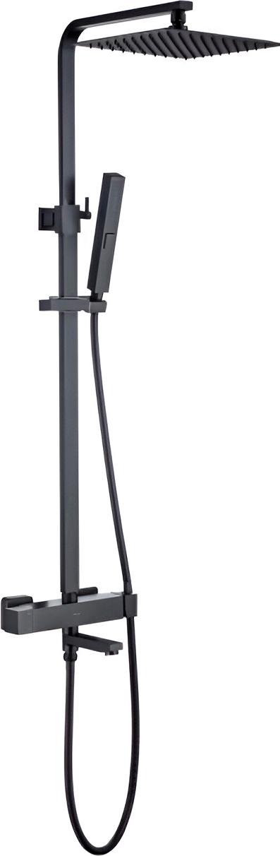 Смеситель для ванны, со стационарным верхним душем 250х250мм., душевая лейка, шланг в компл., (цв.черный матовый), Infinity ZZ