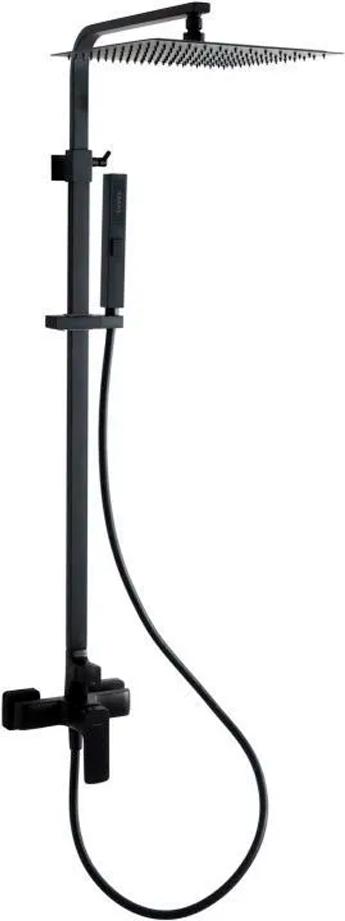Смеситель для душа, со стационарным верхним душем 300х300мм., душевая лейка, шланг в компл., (цв.черный матовый), Infinity ZZ