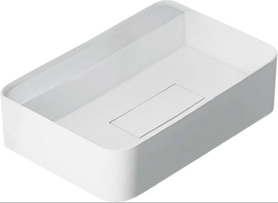 Раковина подвесная, 500х400хh150мм, без отв.д/смесит., без перелива, накладка слива, крепеж в компл., (искусств. камень цв. белый матовый), Stein ZZ