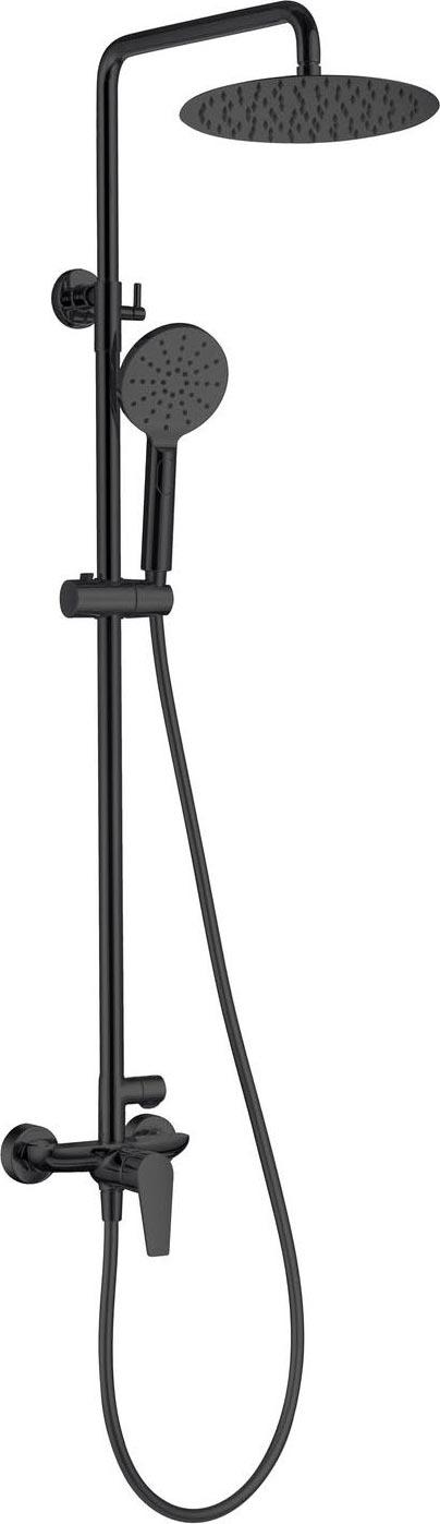 Смеситель для душа, со стационарным верхним душем d200мм., душевая лейка, шланг в компл., (цв.черный матовый), Eclipse ZZ