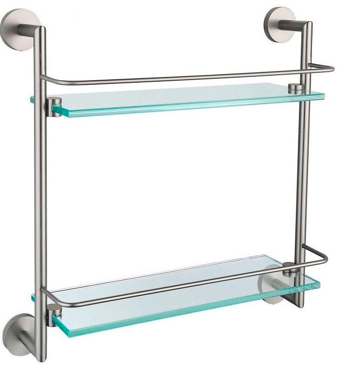 Полка двойная 418х408х138мм, (стекло прозрачное, держат.цв.браш.никель), Priority ZZ