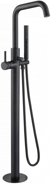 Смеситель для ванны, напольный, лейка д/д, шланг, встраиваемая часть в компл.,(цв.черный матовый), Priority ZZ