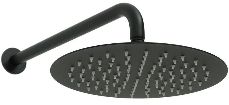 Душ верхний, стационарный, круглый d250мм, G 1/2, антикальц., стеновой кронштейн 380мм, (латунь цв.черный матовый), Priority ZZ