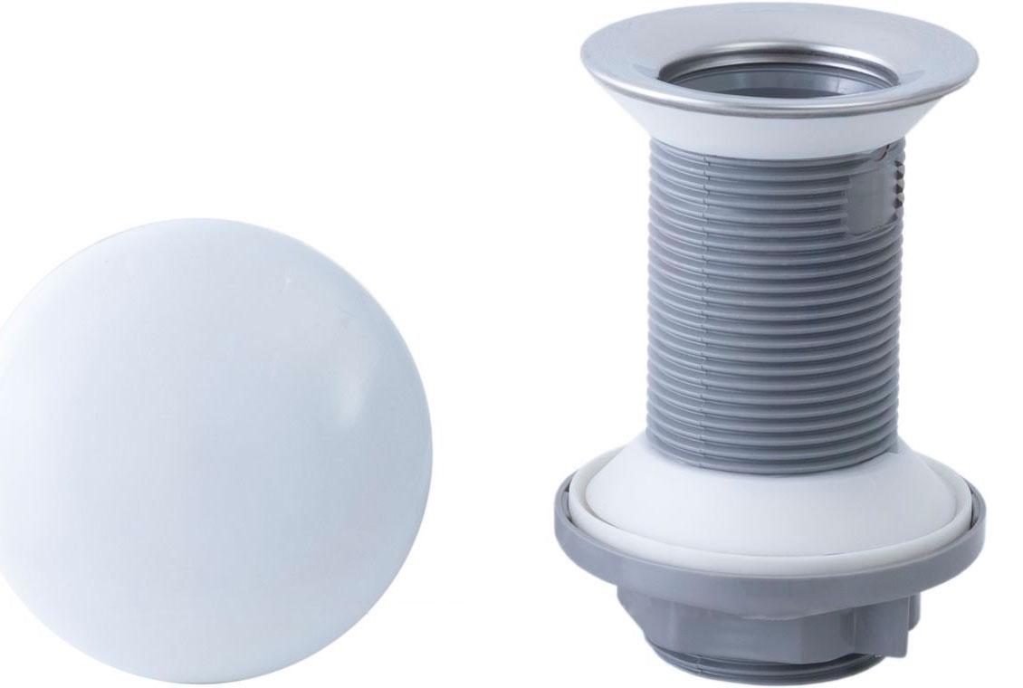 Донный клапан для сливного отверстия раковин, универсальный, незапираемый, G 1 1/4, (пластик, крышка  слива керамика цв.белый глянец), Fantasy ZZ
