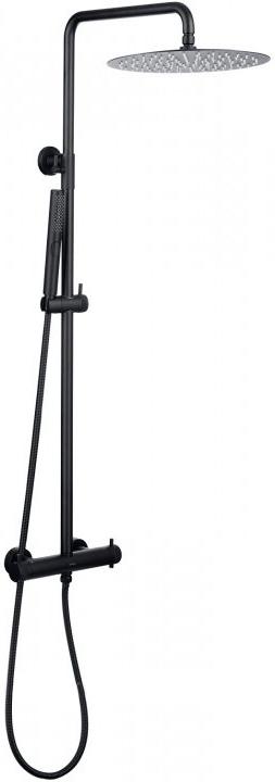Смеситель-термостат для душа, со стационарным верхним душем 300х300мм., душевая лейка, шланг в компл., (цв.черный матовый), Fantasy ZZ