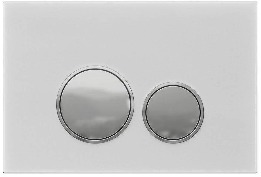 Кнопка двойного смыва, пневм., для инсталляции д/унитаза, (стекло цв.белый, кнопки цв.хром), Priority 2.0 ZZ