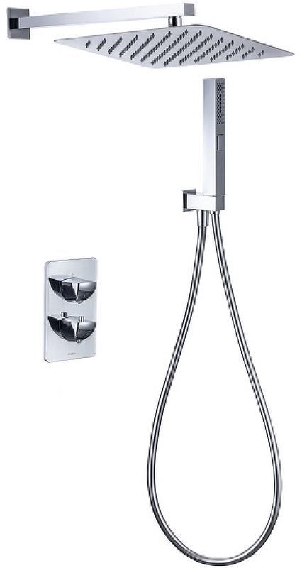Смес-термостат д/душа, встр.в стену,со стац.верхн.душем квадр.30х30см, кронштейн, лейка, держатель, шланг, встр.часть в компл., (цв.хром), Infinity ZZ