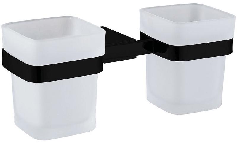 Стакан двойной, настенный, (стекло матовое, держат.цв.черный матовый), Infinity ZZ