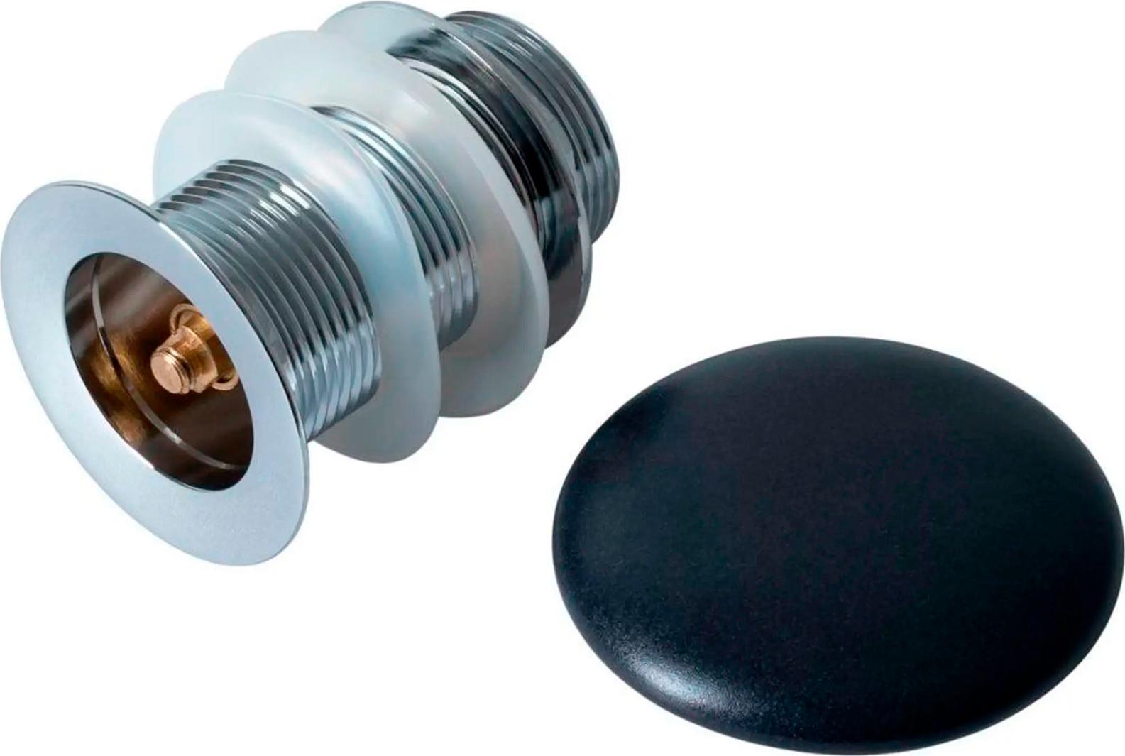 Донный клапан для сливного отверстия раковин, универсальный, незапираемый, G 1 1/4, (пластик, крышка  слива керамика цв.черный матовый), Fantasy ZZ