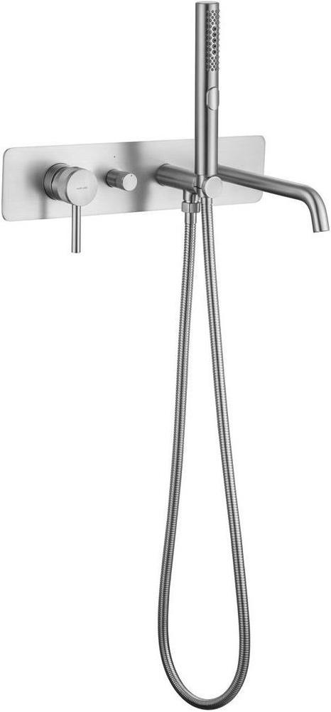 Смеситель для ванны, встраиваемый в стену, шланг, лейка, внутренняя часть в компл., (цв.браш.никель), Priority ZZ