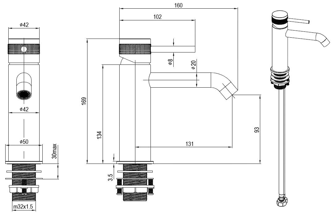 Смеситель для раковины, без д/к, (цв.хром), Priority