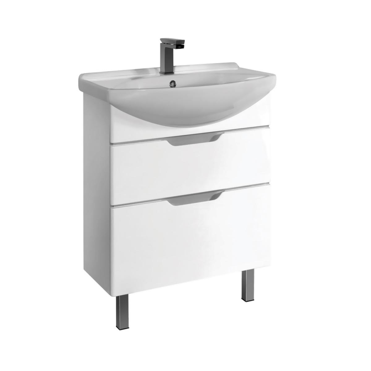 Тумба LAGUNA PLUS, 65 см, подвесная/напольная, 2 ящика, с опорами, БЕЗ раковины, цв. белый глянец, ZZ