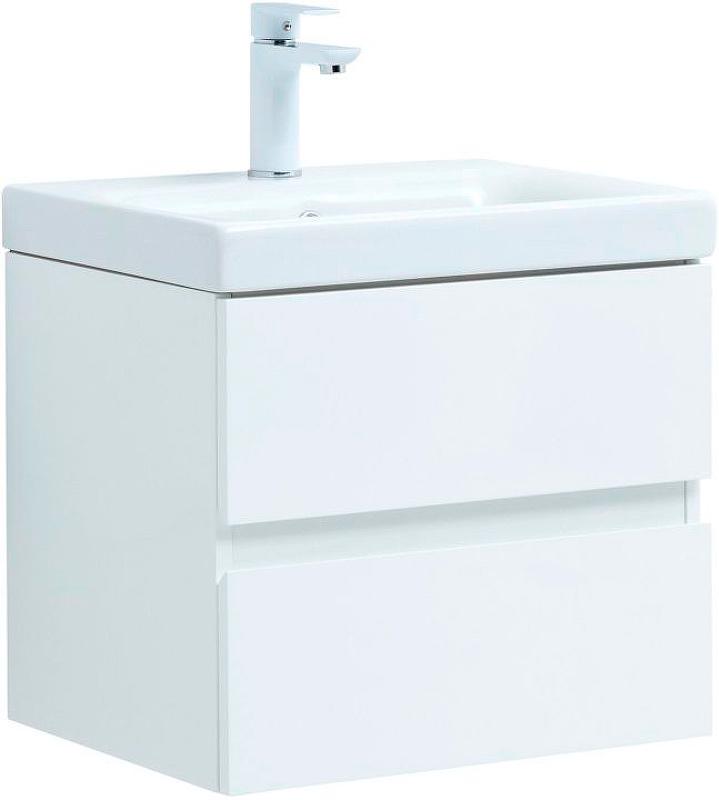 Тумба подвесная 50 см, без раковины, 2 ящика, цв.белый глянец ZZ