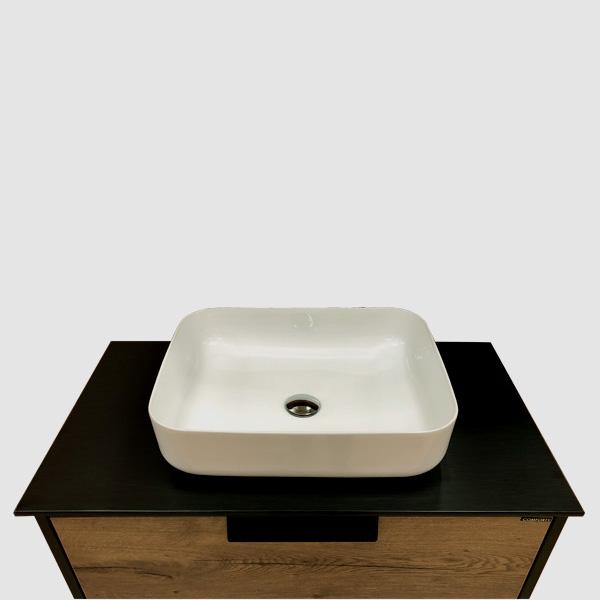 Тумба подвесная "Кёльн-90-1"-90см, с раковиной в комплекте, цв. дуб темный с черной столешницей, ZZ