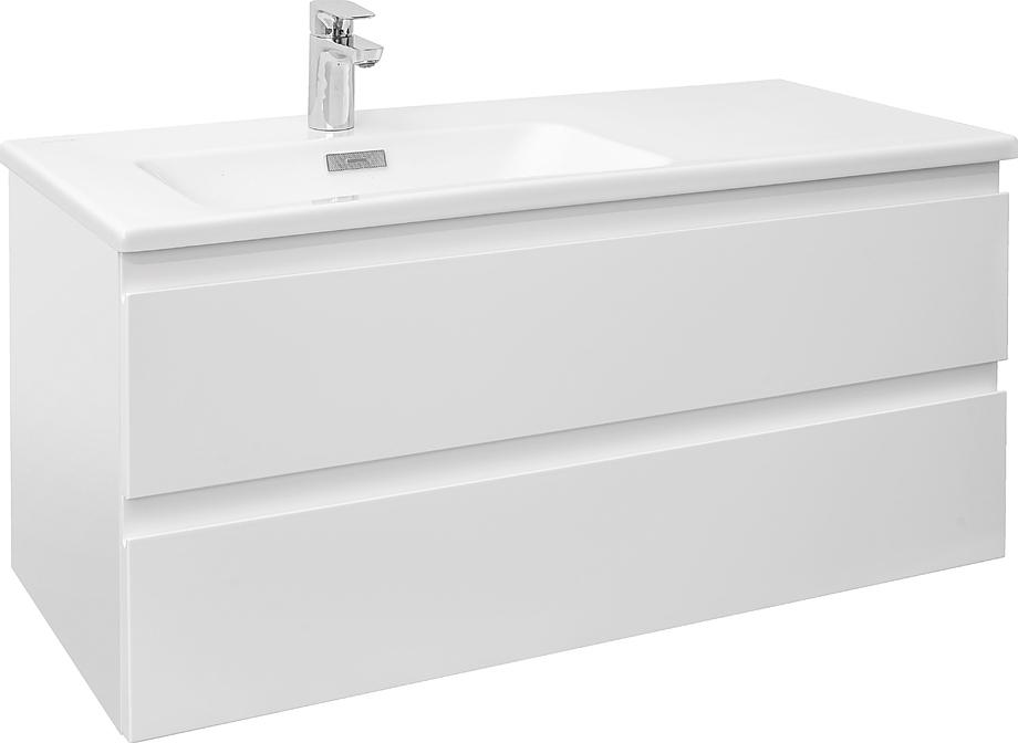 Тумба подвесная 100 см, 2 выдвижных ящика, БЕЗ раковины EXAD112-Z-00, цв.белый глянцевый ZZ