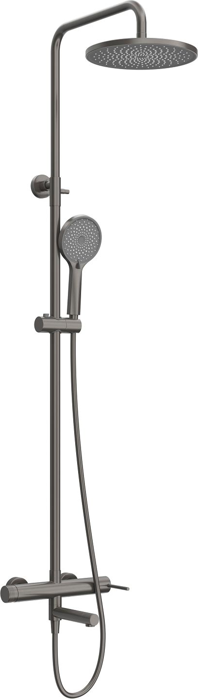 Смеситель для ванны, со стационарным верхнем душем d23см., душевая лейка, шланг в компл., (цв.оружейная сталь), Relax ZZ