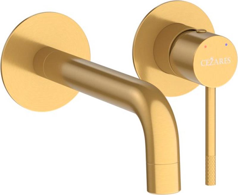 Смеситель для раковины, встраиваемый в стену, излив 200мм, (цв.брашированное золото), Relax ZZ