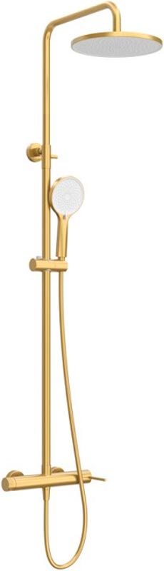 Смеситель для душа, со стационарным верхним душем d23см., шланг, лейка, кронштейн в компл., (цв.брашированное золото), Relax ZZ