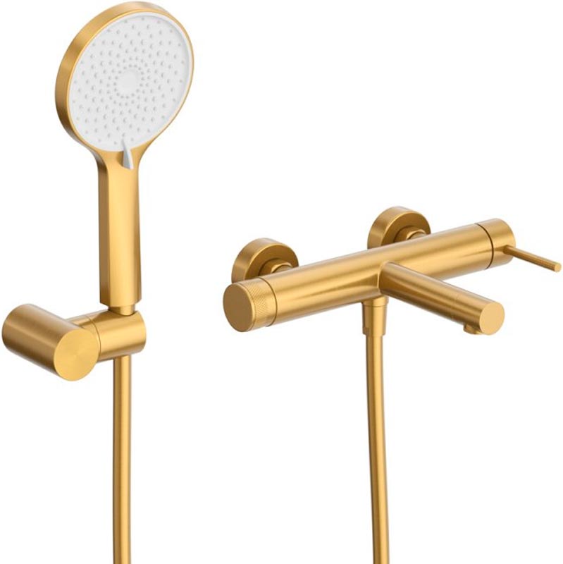 Смеситель для ванны, лейка, шланг, кронштейн в компл., (цв.брашированное золото), Relax