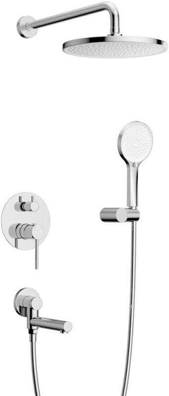 Смеситель для ванны/душа, встр.в стену со стац.стенов.,верхнем душем d22см., душ.лейка, шланг в компл., (цв.хром), Relax ZZ