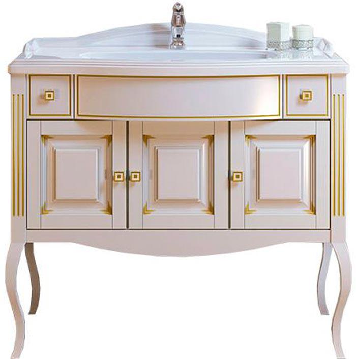 Тумба напольная Лаура 100, 1000*930*540 мм,  БЕЗ раковины Лаура или раков.ном. 12882, мраморной плиты, цвет белый с золотой патин.ZZ