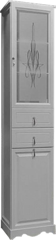 Пенал Тибет напольный 404х1988х380мм, правый,верх-худ. стекло, низ-глухой, цвет белый матовый, с бельевой корзиной (фасад решетка) ZZ