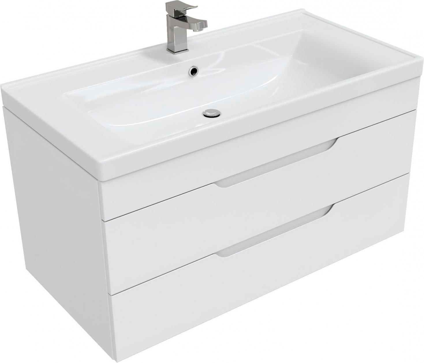 Тумба подвесная 90 см, 2 выдвижных ящика, без раковины, цв. белый, ZZ