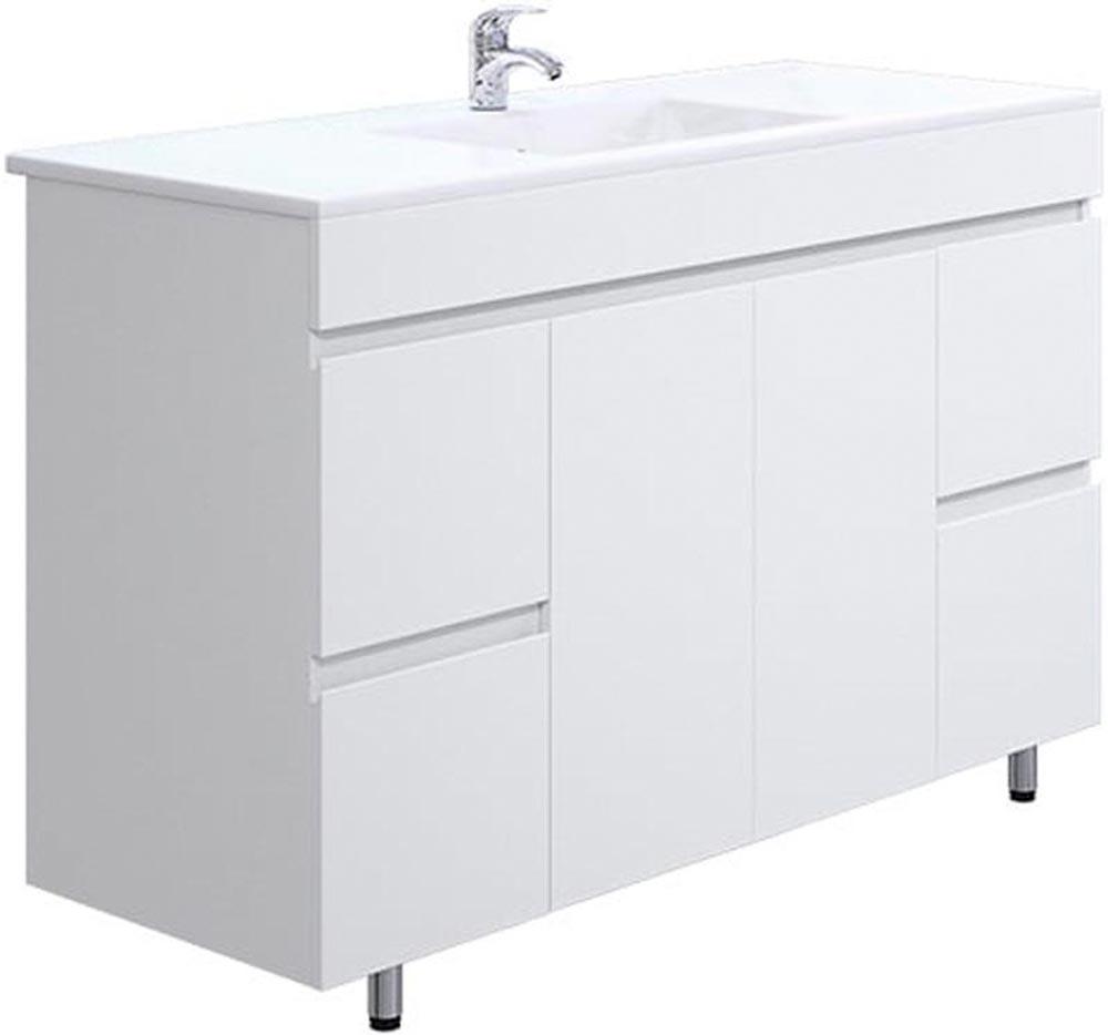 Тумба напольная 120 см, 2 распашные дверцы и 4 ящика, без раковины "Next-120", цвет белый ZZ