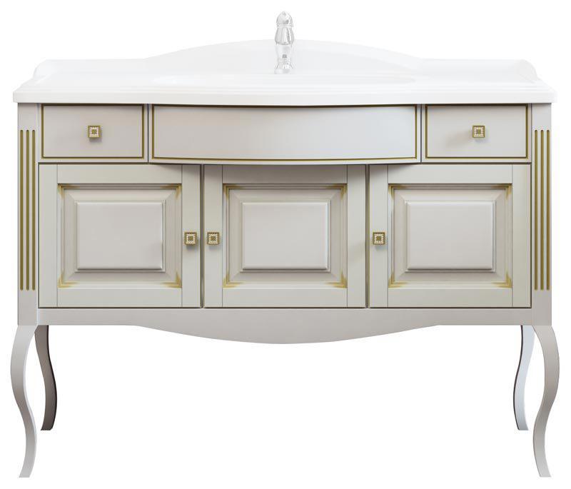 Тумба напольная Лаура 120, 1200x940x540 мм,  БЕЗ раковины Лаура 120, цвет белый с золотой патин.ZZ