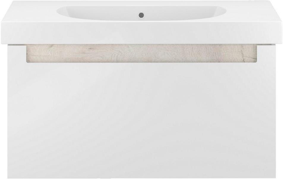 Тумба подвесная "BUONGIORNO" 100 см, с 1 выдвижным ящиком+1 внутренний ящик, БЕЗ раковины, сменная вставка цветов полоски цв.белый/полоска дуб XX