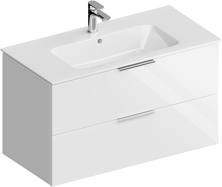 Тумба подвесная PIANO Forte -95 см, с 2 выдвижными ящиками, БЕЗ раковины, цв. белый глянец